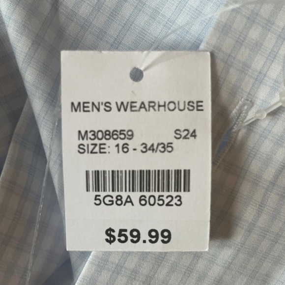 Joseph Abboud Blue & White Checkered Non-Iron Modern Fit Dress Shirt S:16 34/35 - Picture 5 of 5